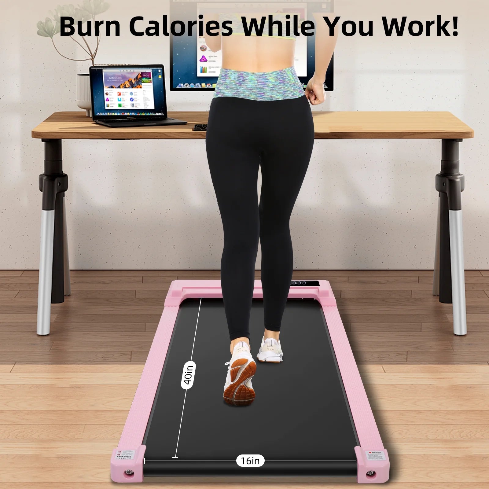 Walking Pad, 2 in 1 under Desk Treadmill with Remote Control、Led Display, 300 Lbs Portable Treadmill for Home/Office (Pink)